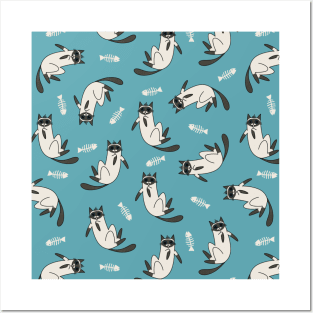 Fish Bone and Siamese Cat Pattern Posters and Art